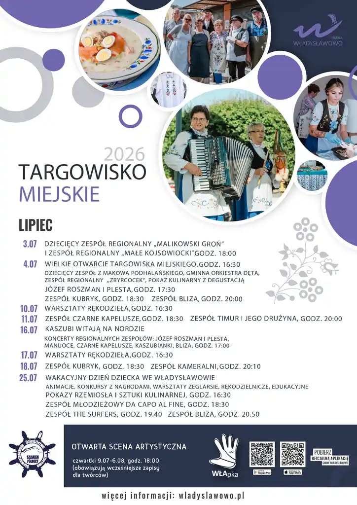 W lipcu 2026 r. Targowisko Miejskie we Władysławowie „Kaszubski Zakątek” zaprasza na wyjątkowy maraton kulturalnych wydarzeń!